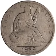 1858 Seated Half Dollar - Very Good Details - Cleaned