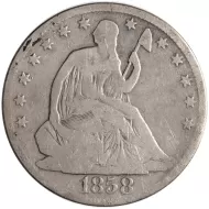 1858 O Seated Half Dollar - Very Good Details - Damaged