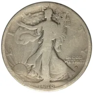 1916 S Walking Liberty Half Dollar - VG (Very Good) Details - Improperly Cleaned