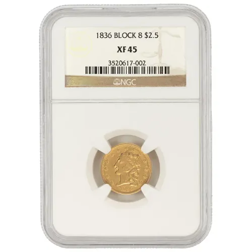 1836 $2 1/2 Liberty Gold Quarter Eagle Block 8 - NGC XF45
