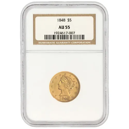 1848 Liberty $5 Gold Half Eagle - NGC AU55