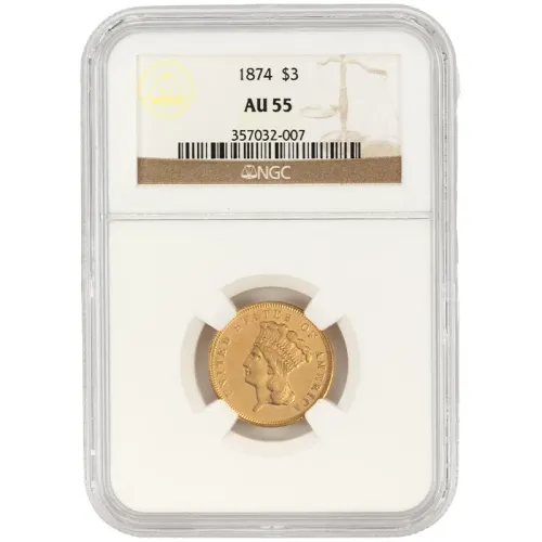 1874 $3 Princess Gold - NGC AU55