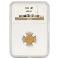 1862 $1 Gold Liberty - NGC MS62