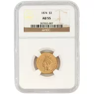 1874 $3 Princess Gold - NGC AU55