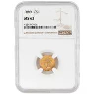 1889 $1 Gold Liberty - NGC MS62