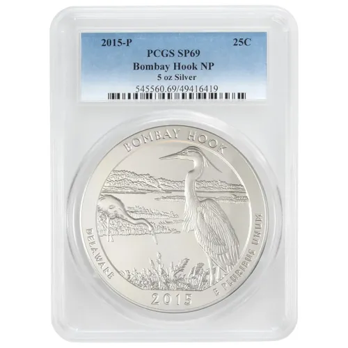 2015 P ATB 5 oz Silver Coin - Bombay Hook NP - PCGS SP69