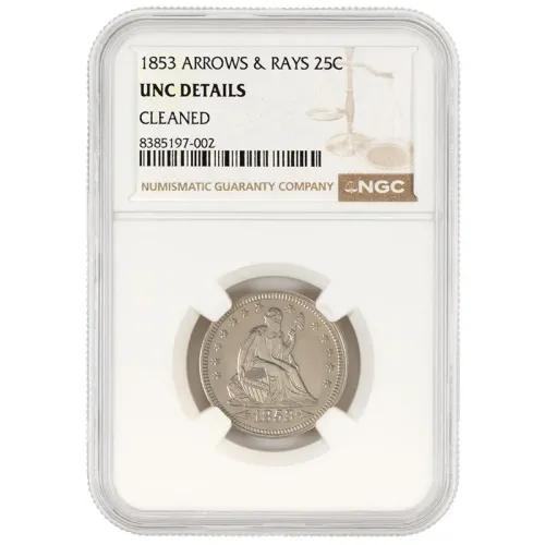 1853 Seated Liberty Quarter - Arrows & Rays - NGC Unc Details Cleaned